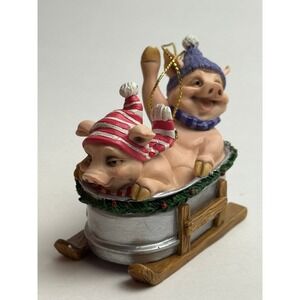 Cute Pig Ornament Sledding Christmas Winter Holiday Decor